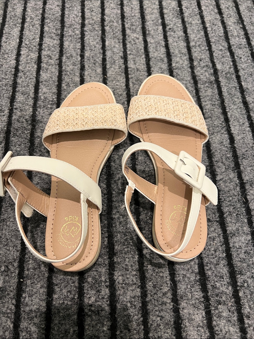 Girls Cream Braided Strap Flat Sandals